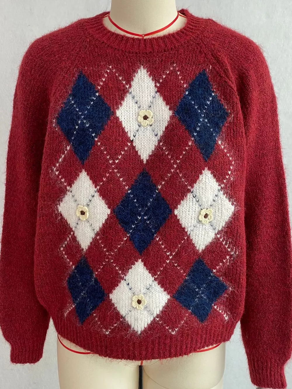 Argyle Pattern Raglan Sleeve Sweater, image 26