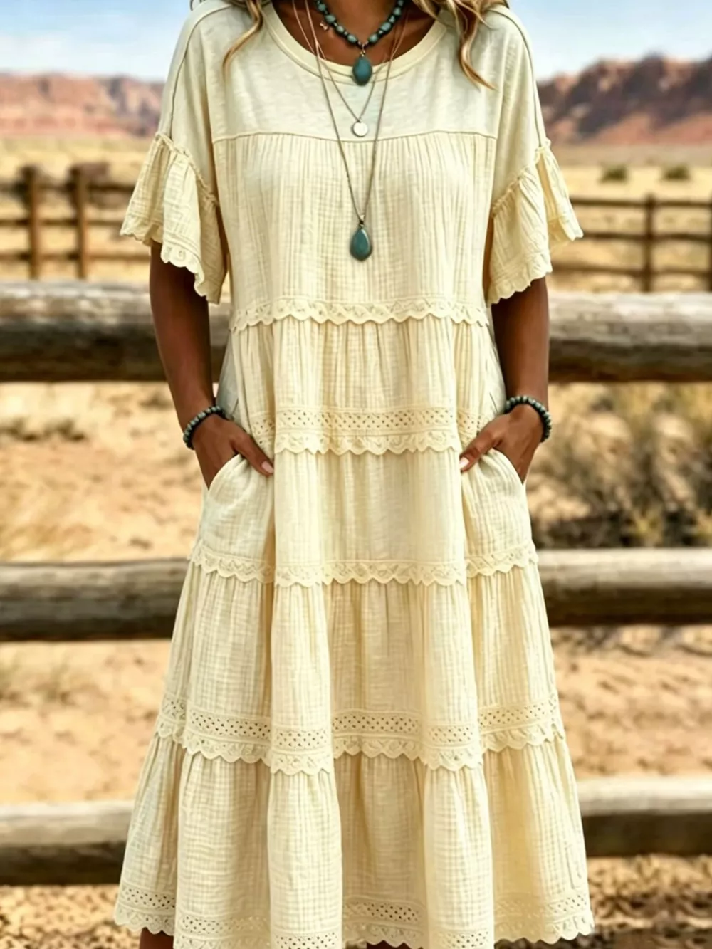 Full Size Tiered Ruffle Sleeve Midi Dress with Pockets Plus Size, image 14