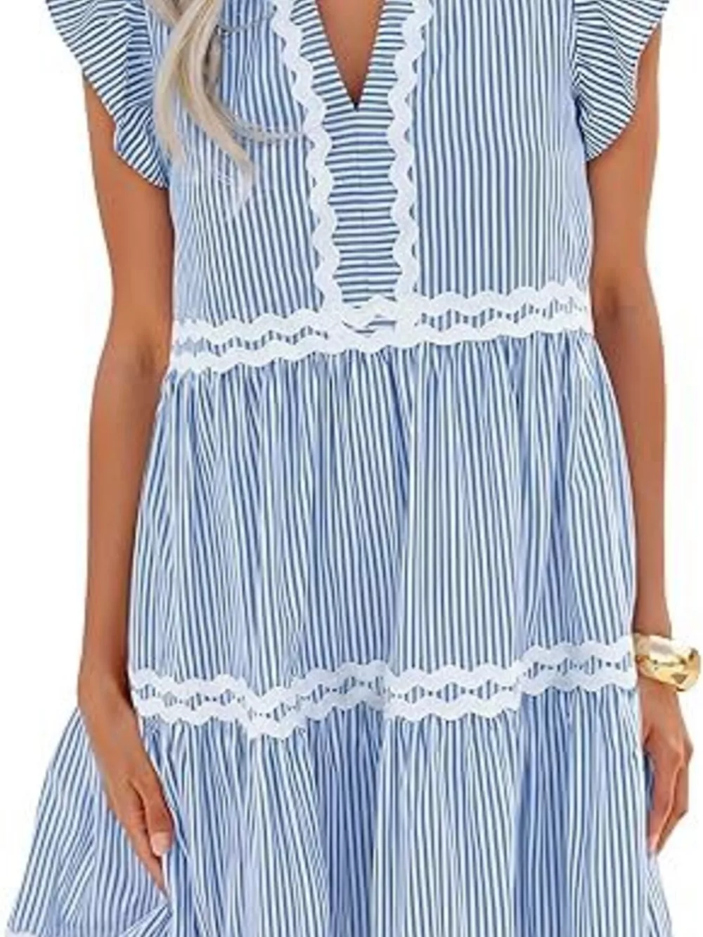 Striped Ruffle Sleeve Tiered Dress, image 8