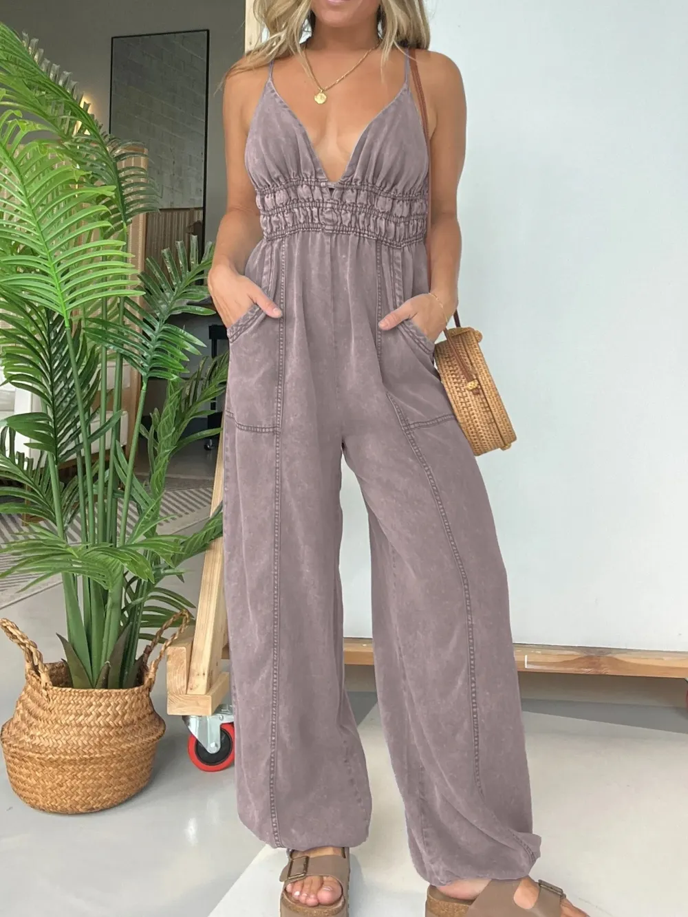 Full Size Wide Leg Spaghetti Strap Jumpsuit Plus Size, image 11