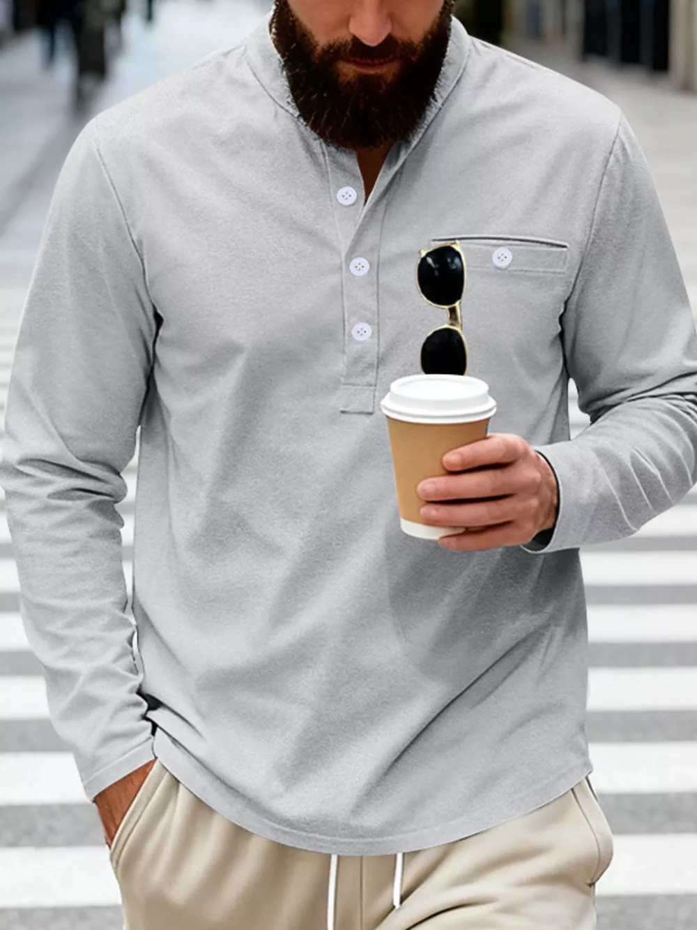 Men's Full Size Button Detail Long Sleeve Shirt Plus Size, image 7