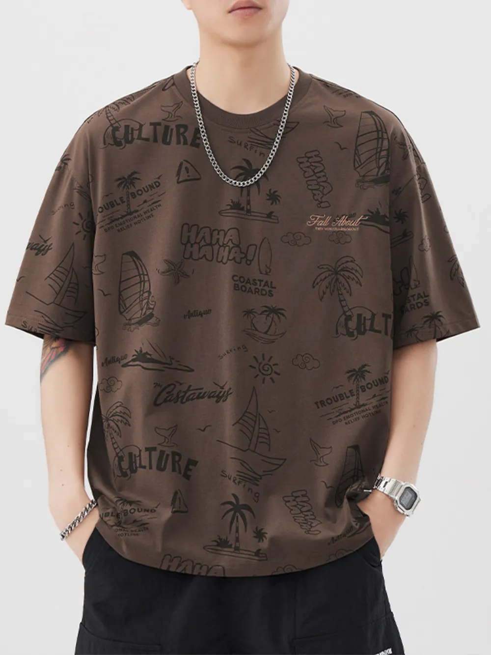 Men's Plus Size Printed Round Neck Relaxed Fit T-Shirt, image 5