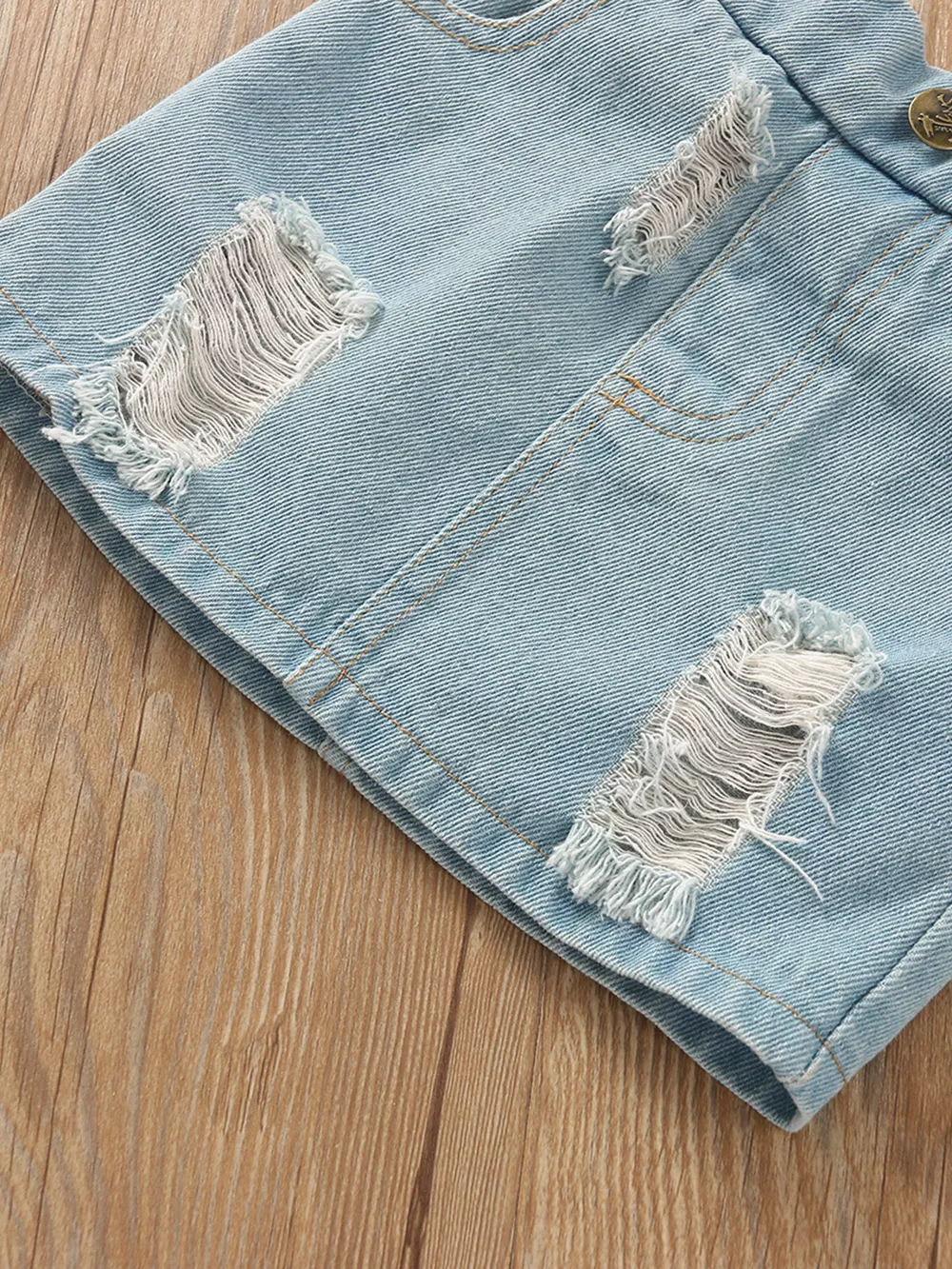 Children's Off-Shoulder Lace Top and Denim Skirt Set, image 9