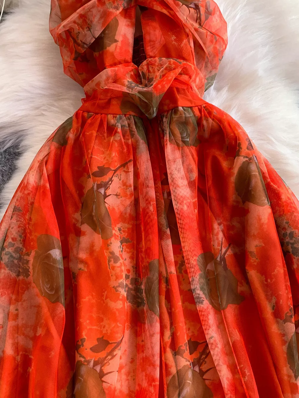 Floral Print Ruffled Layered Mesh Dress, image 15