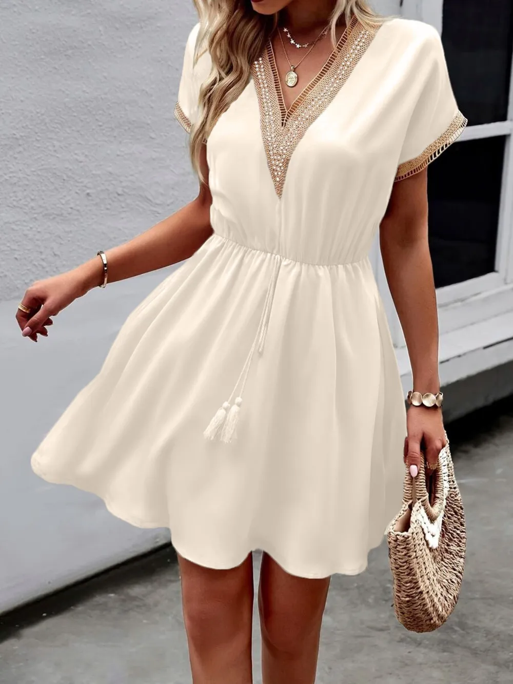 V-Neck Short Sleeve Mini Dress, image 15