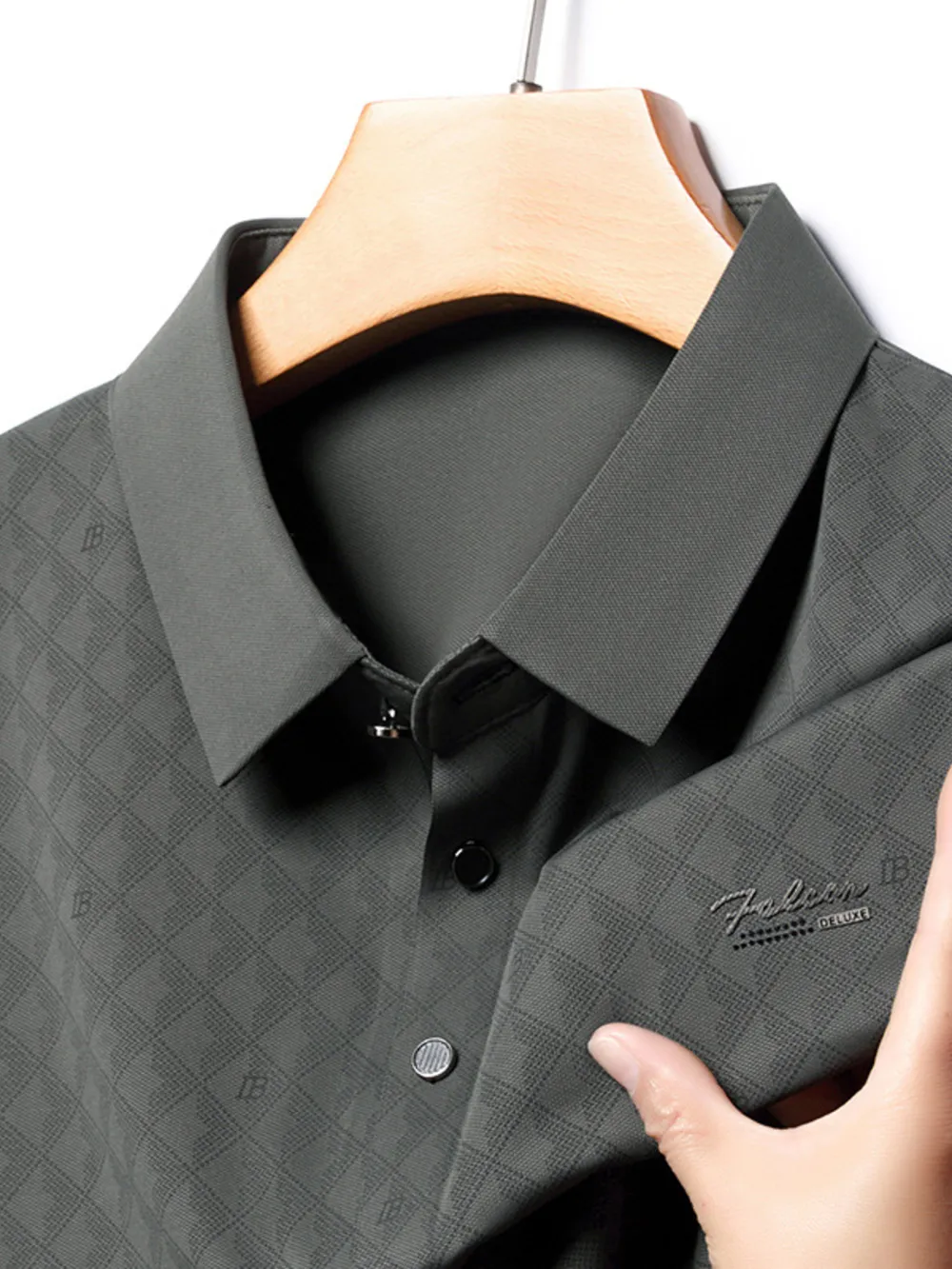Men's Plus Size Diamond Pattern Textured Polo Shirt, image 3