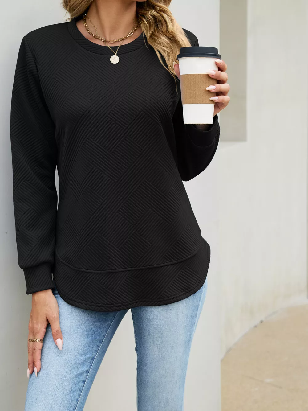 Textured Crew Neck Sweatshirt, image 13