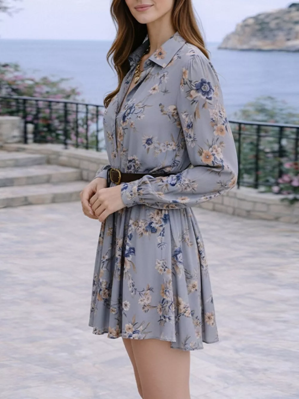 Full Size Floral Print Long Sleeve Shirt Dress Plus Size, image 5