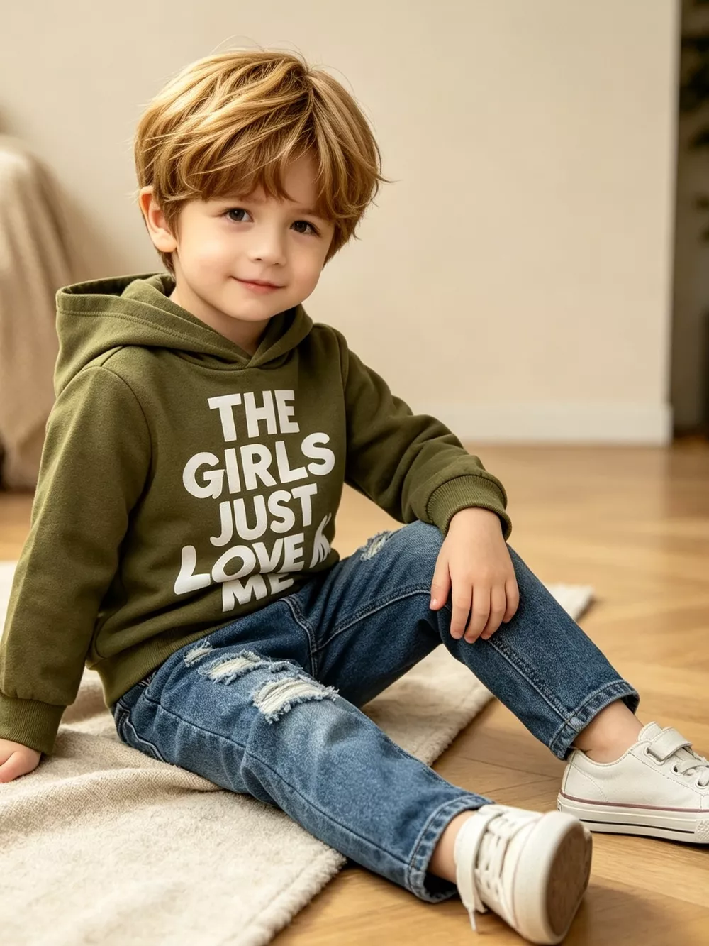 Children's Graphic Hoodie and Distressed Jeans Set, image 2