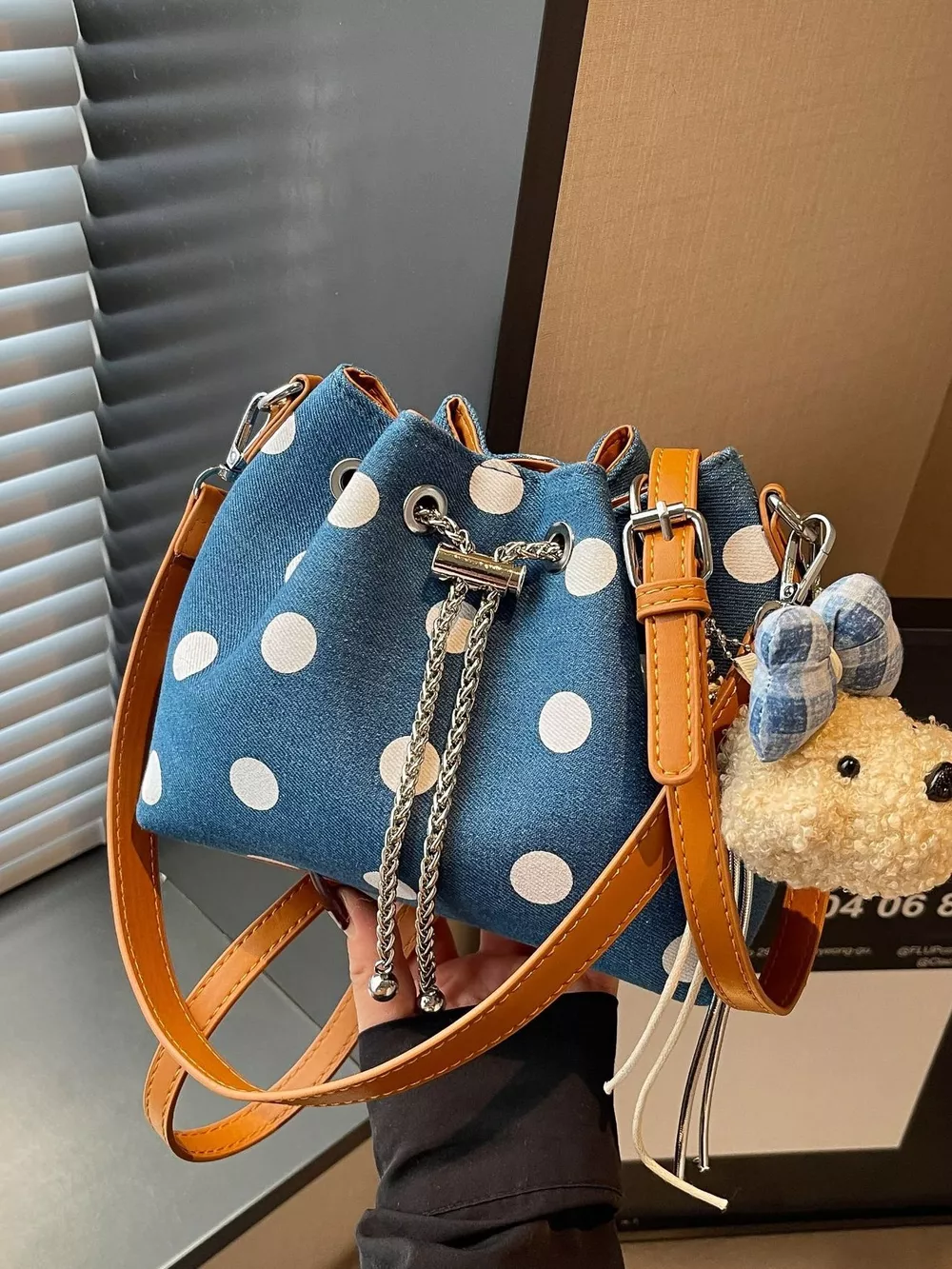 Polka Dot Bucket Crossbody Bag, image 9