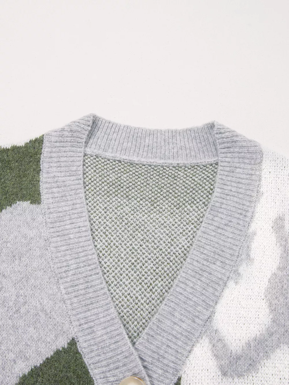 Camouflage Drop Shoulder V Neck Button Front Cardigan, image 5