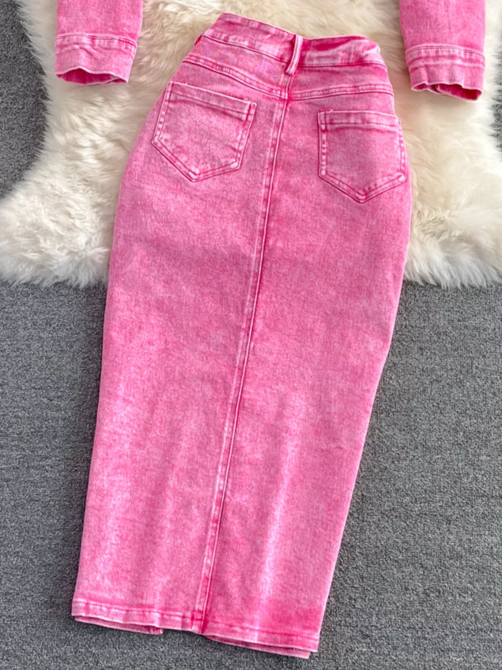 Button Up Jacket and Slit Skirt Denim Set, image 5