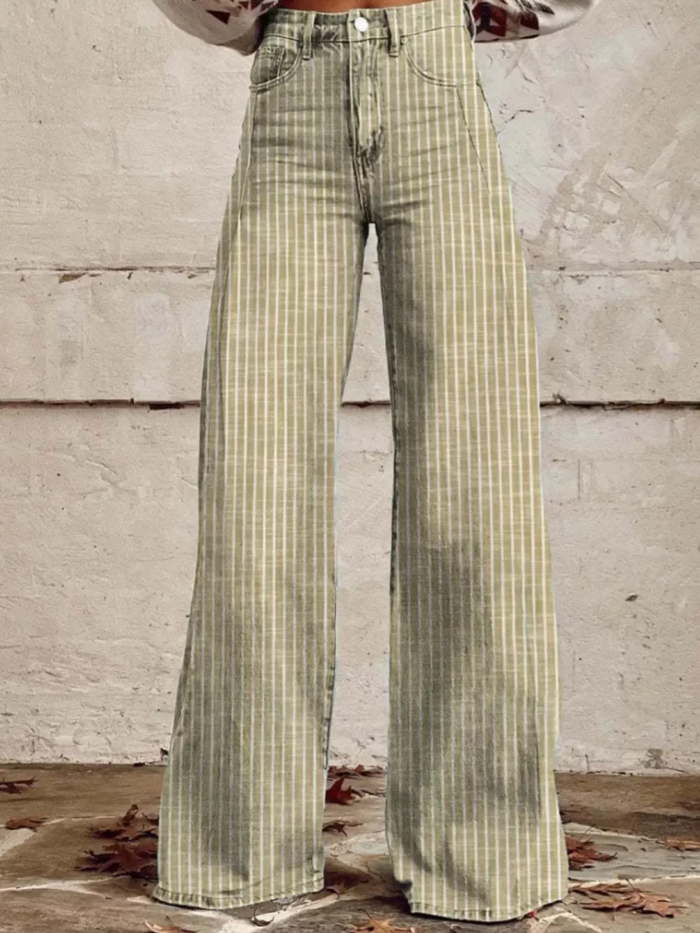 Striped High-Waisted Wide Leg Jeans, image 9