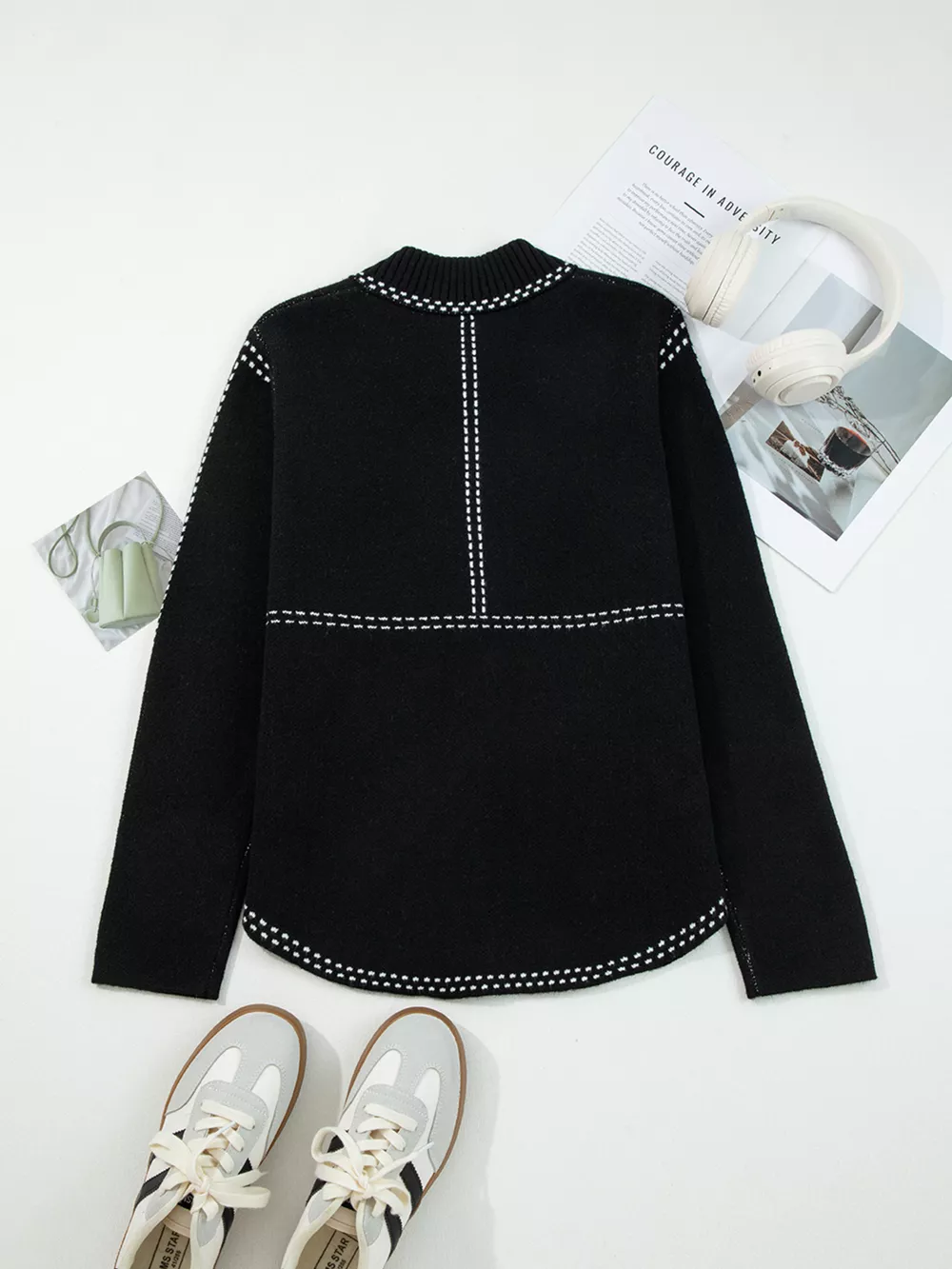 Contrast Trim Button up Sweater Cardigan, image 12