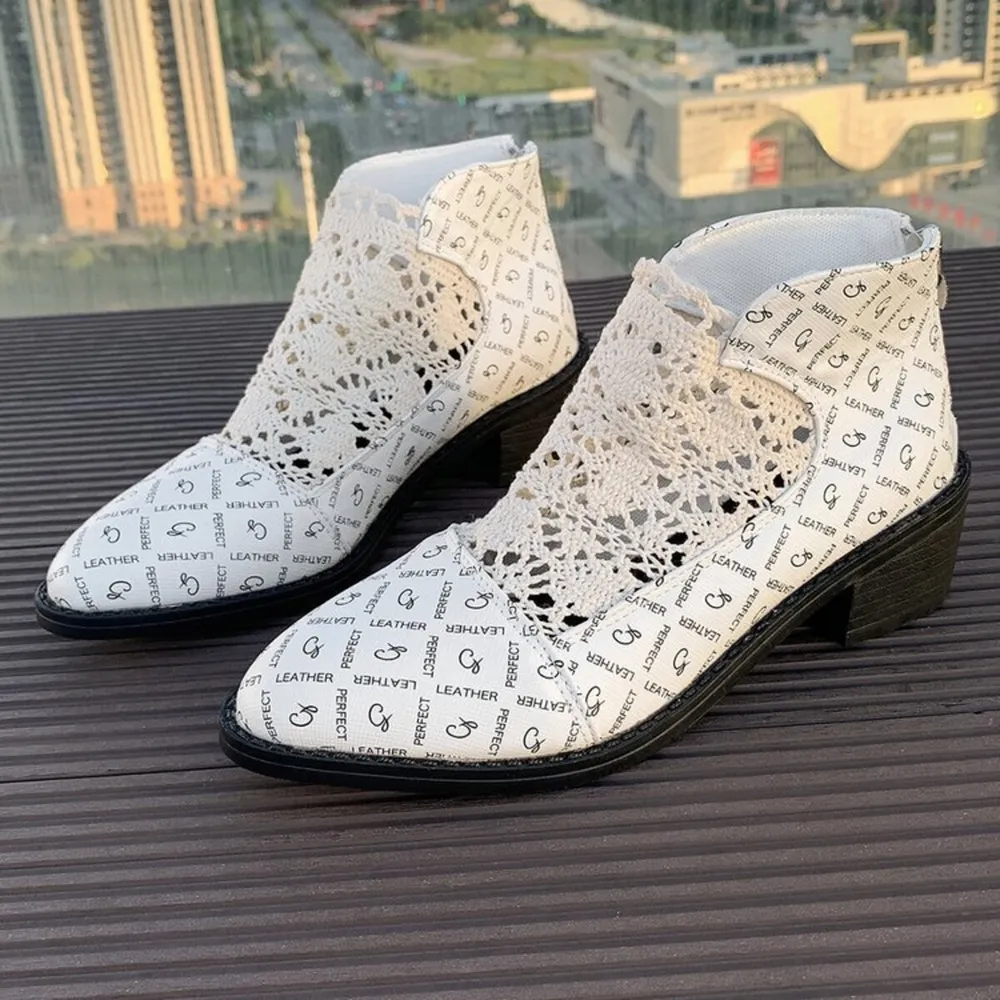 Printed Point Toe Block Heels Boots, image 7