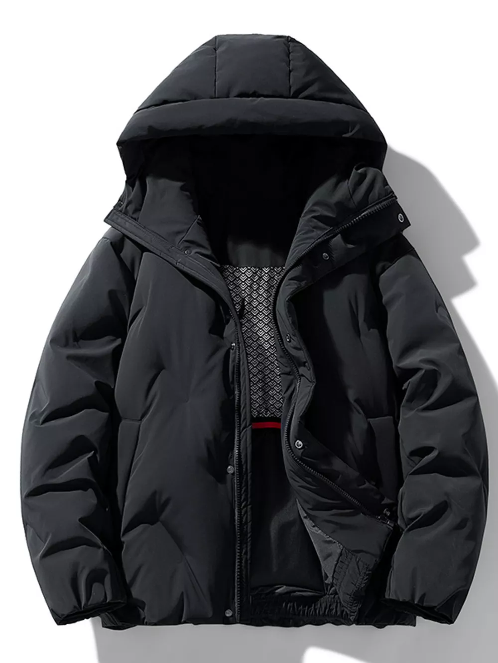 Men's Full Size Snap Down Hooded Padded Winter Jacket Plus Size