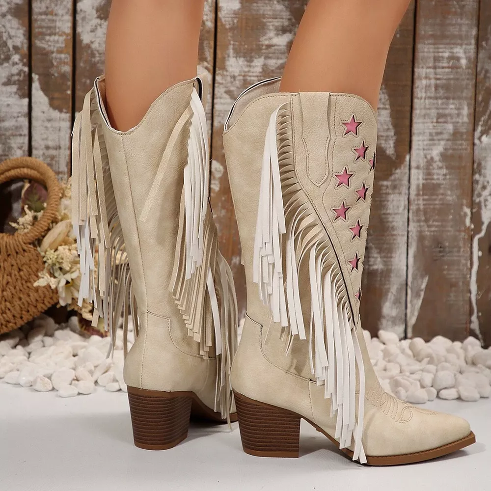Star Fringe Block Heel Boots, image 6