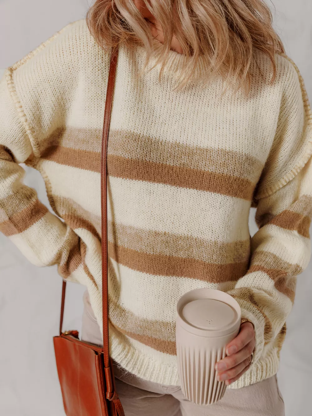 Stripe Exposed Seam Drop Shoulder Knit Baggy Sweater, image 5