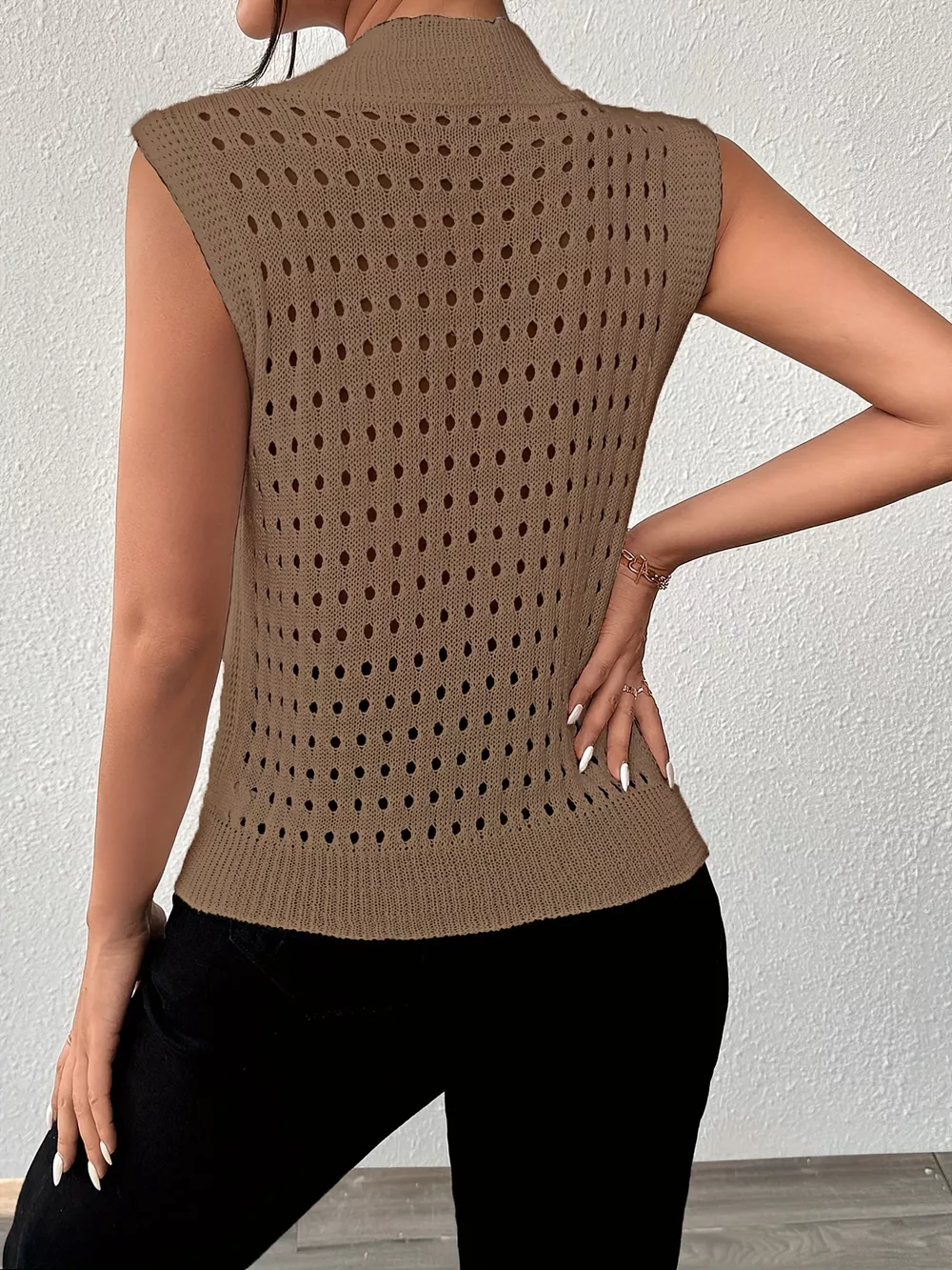 Hollow Out Round Neck Knit Tank, image 24