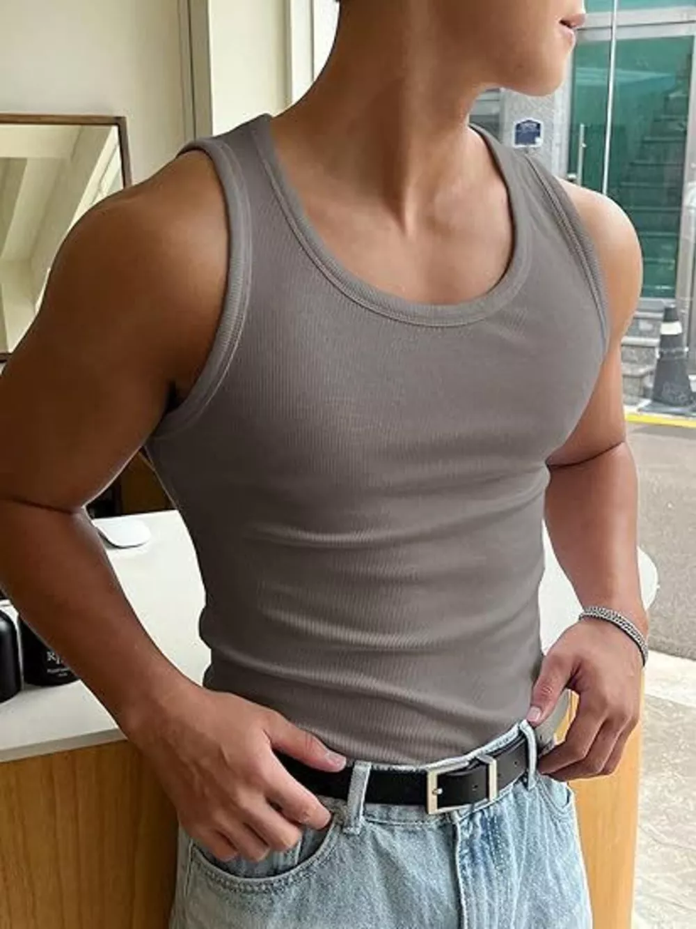 Men's Ribbed Round Neck Tank, image 5