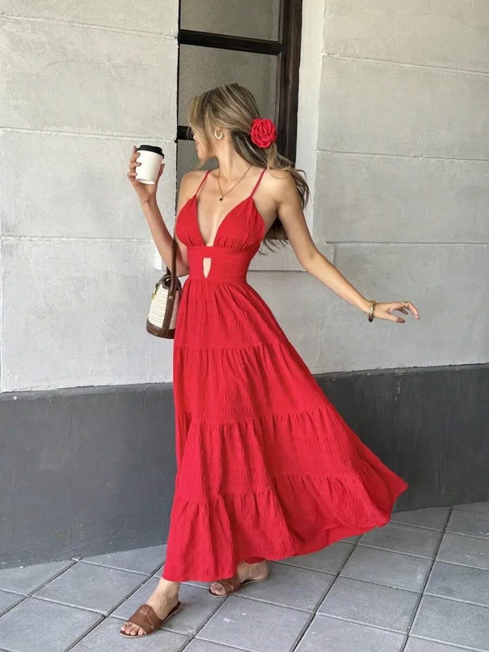 Tiered Maxi Dress with Cutout Detail, image 3