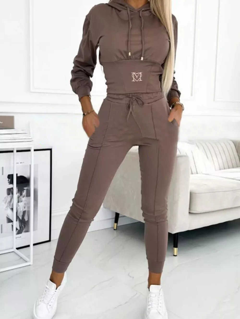 Full Size Drawstring Cropped Hoodie and Pants Set Plus Size, image 15