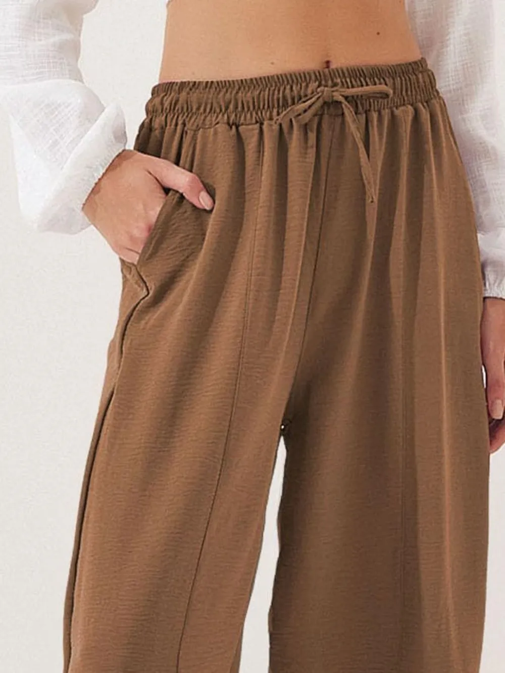 Full Size Drawstring Wide Leg Cropped Pants Plus Size, image 12