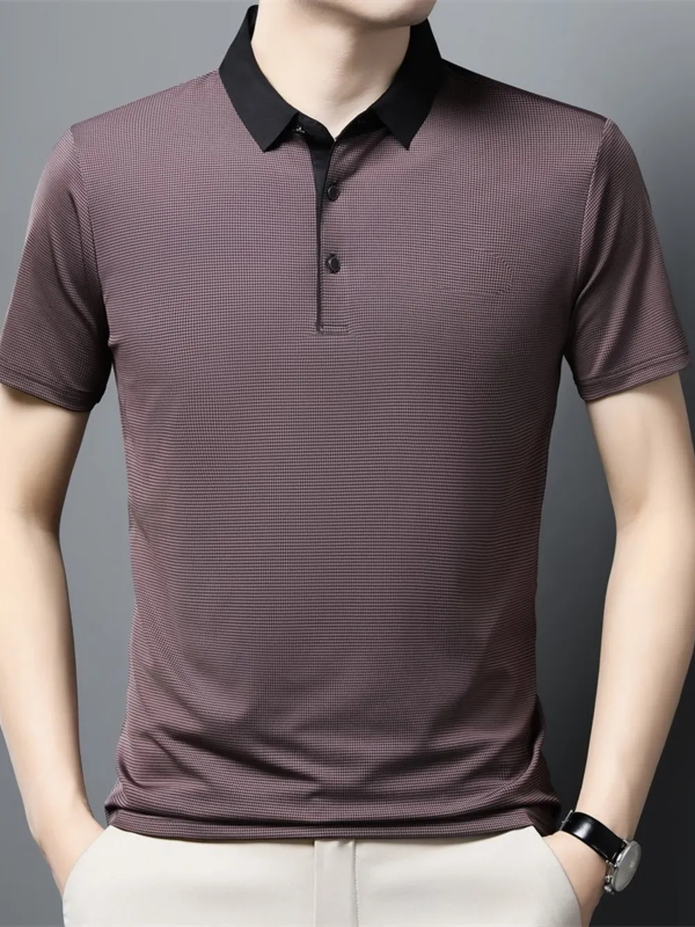 Men's Plus Size Contrast Collar Breathable Polo, image 3