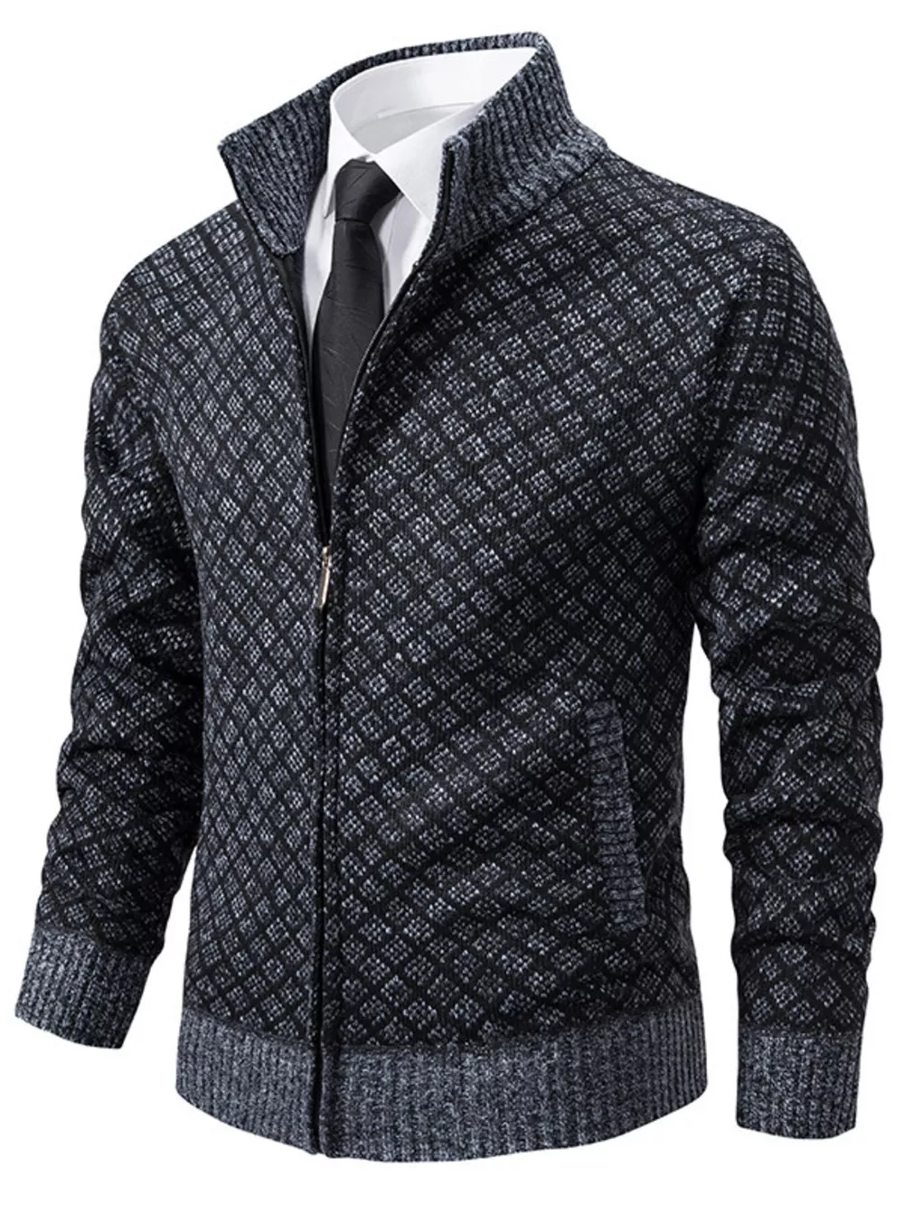 Men's Plus Size Textured Zip-Up Cardigan, image 9