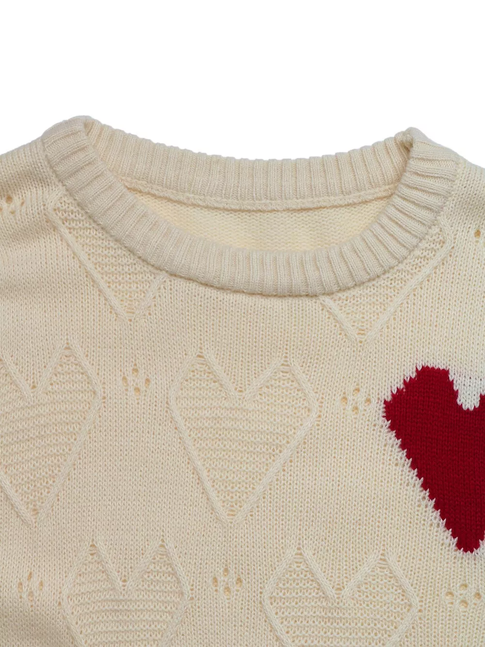 Openwork Heart Round Neck Sweater, image 8