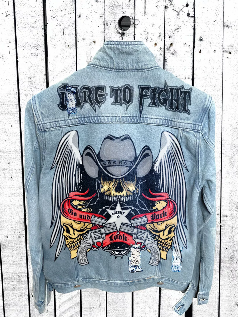 Men's Full Size Graphic Back Button Up Denim Jacket Plus Size, image 4
