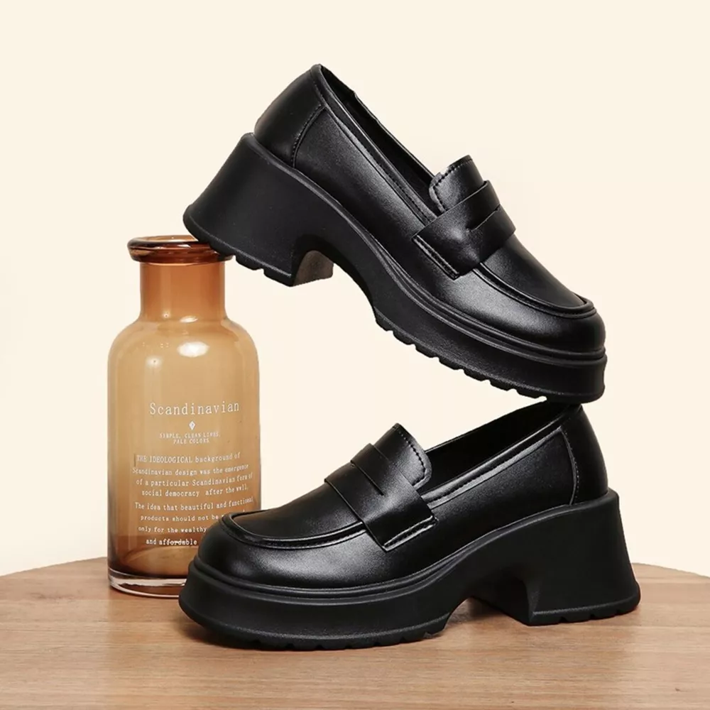 Round Toe Block Heels Loafers, image 7
