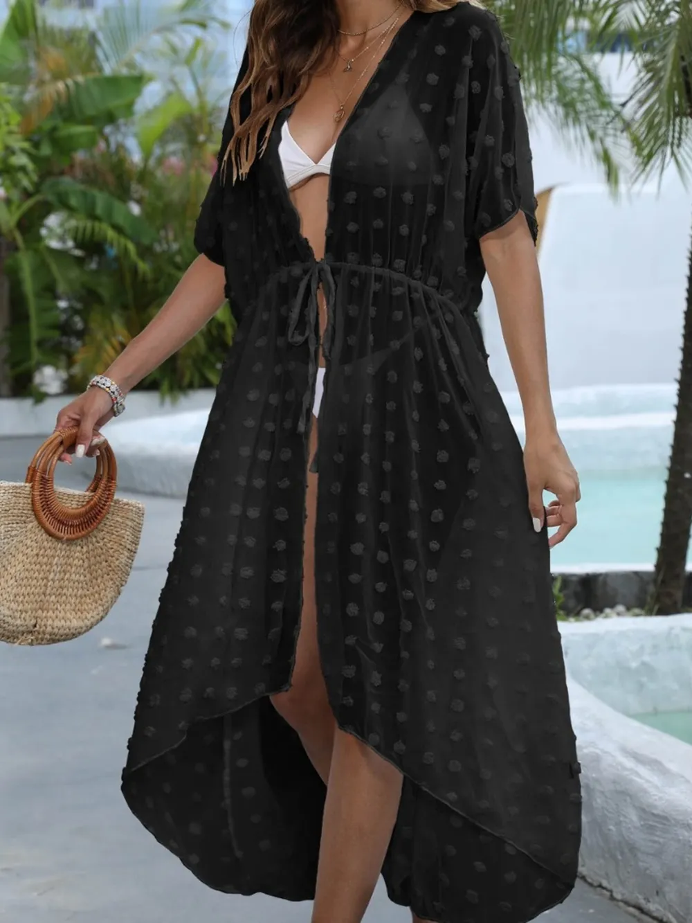 Swiss Dot Sheer Beach Cover Up Maxi Dress, image 13