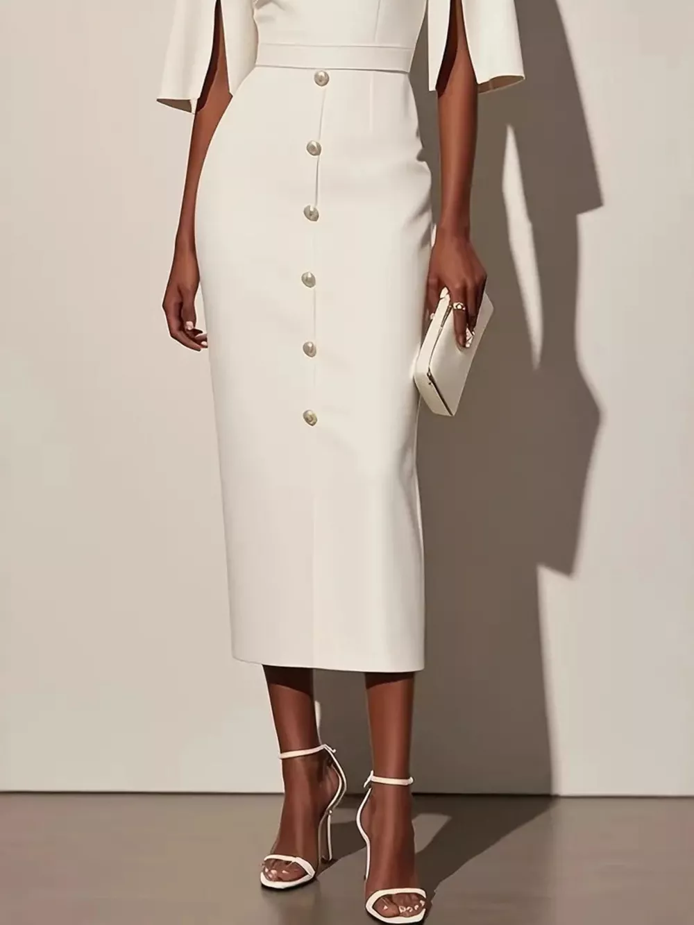 Slit Sleeve Midi Dress with Decorative Button, image 5