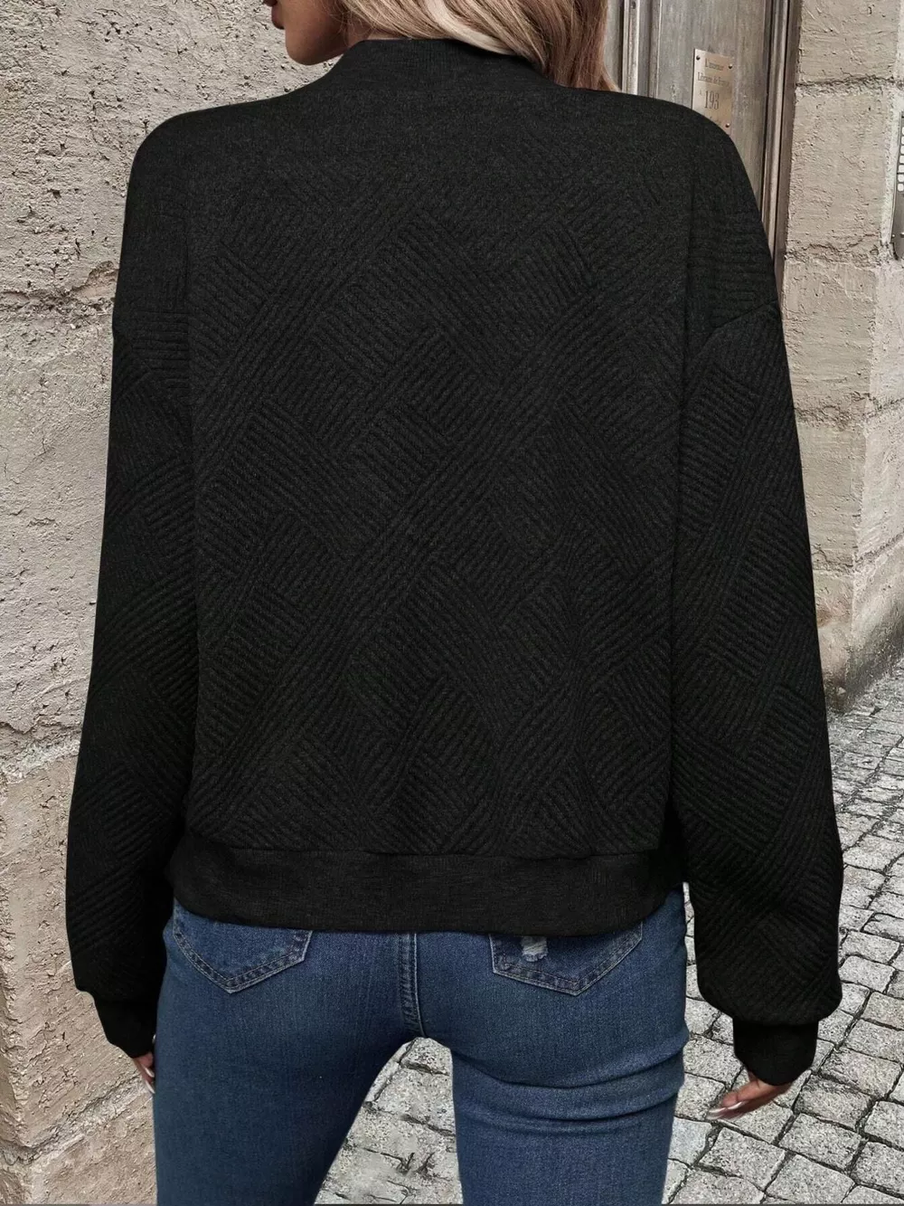 Full Size Zip Up Long Sleeve Textured Jacket Plus Size, image 25