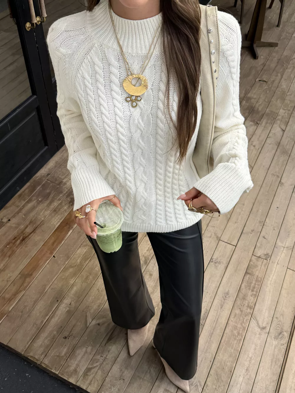 Mock Neck Cable-Knit Sweater, image 5