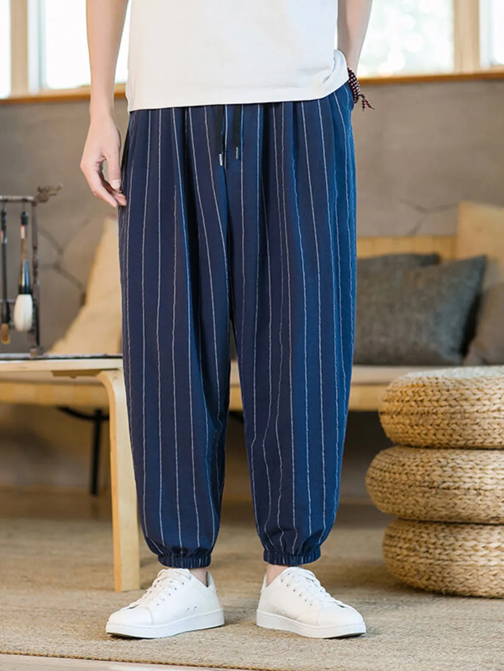 Men's Plus Size Striped Wide Leg Joggers, image 5