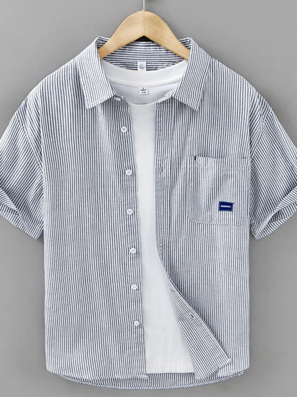 Men's Plus Size Striped Button Up Short Sleeve Shirt, image 7