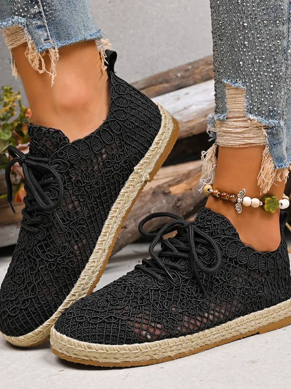 Breathable Woven Lace Up Sneakers, image 13