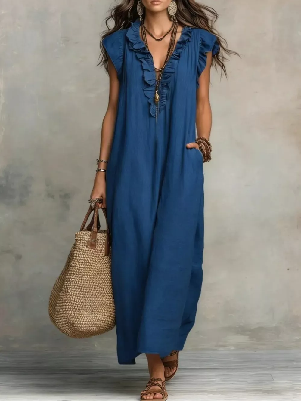 Ruffled V-Neck Maxi Dress, image 5