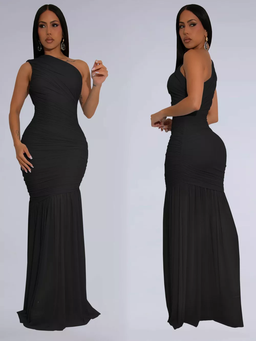 One-Shoulder Ruched Bodycon Maxi Dress, image 3