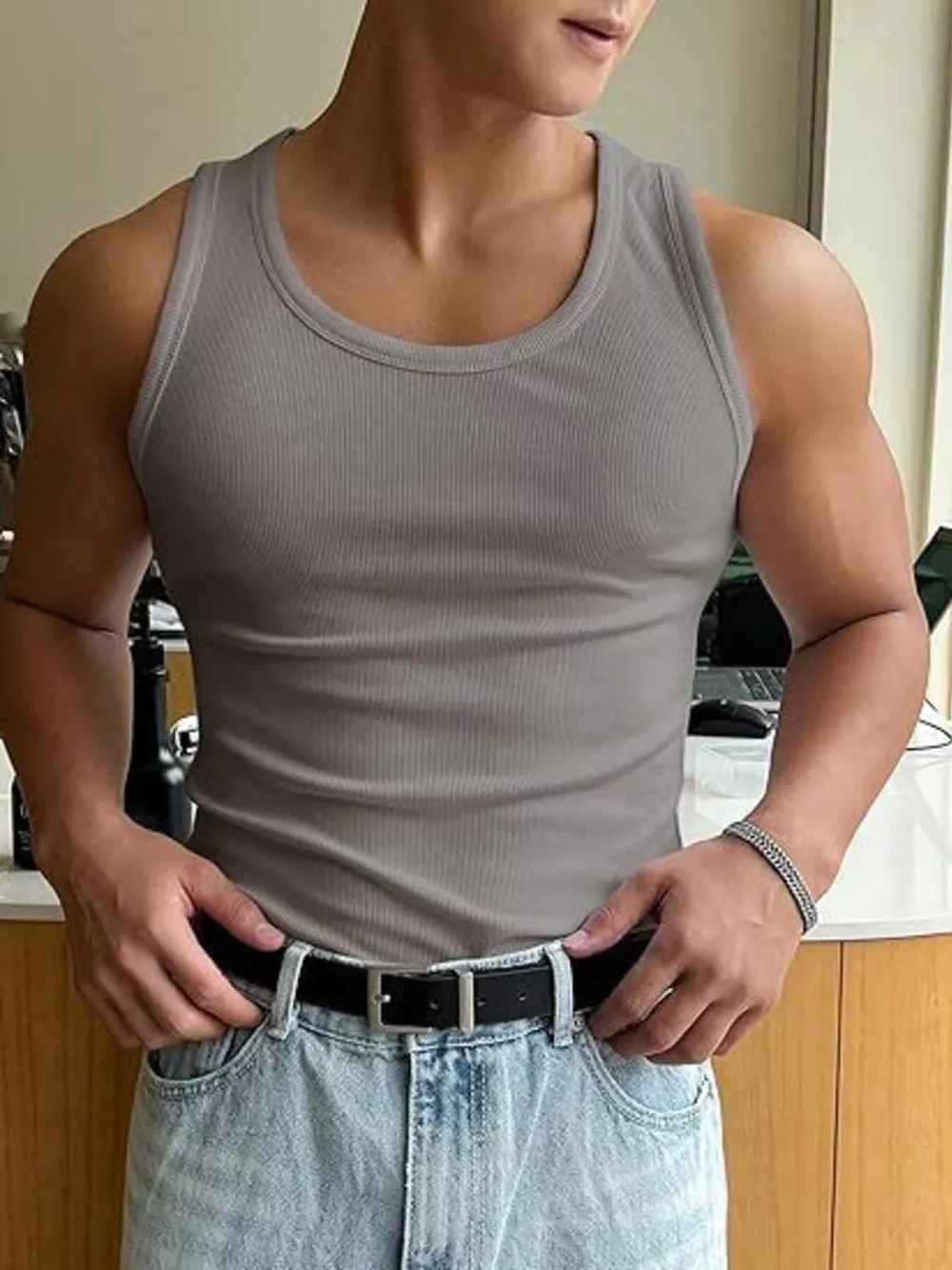 Men's Ribbed Round Neck Tank, image 6