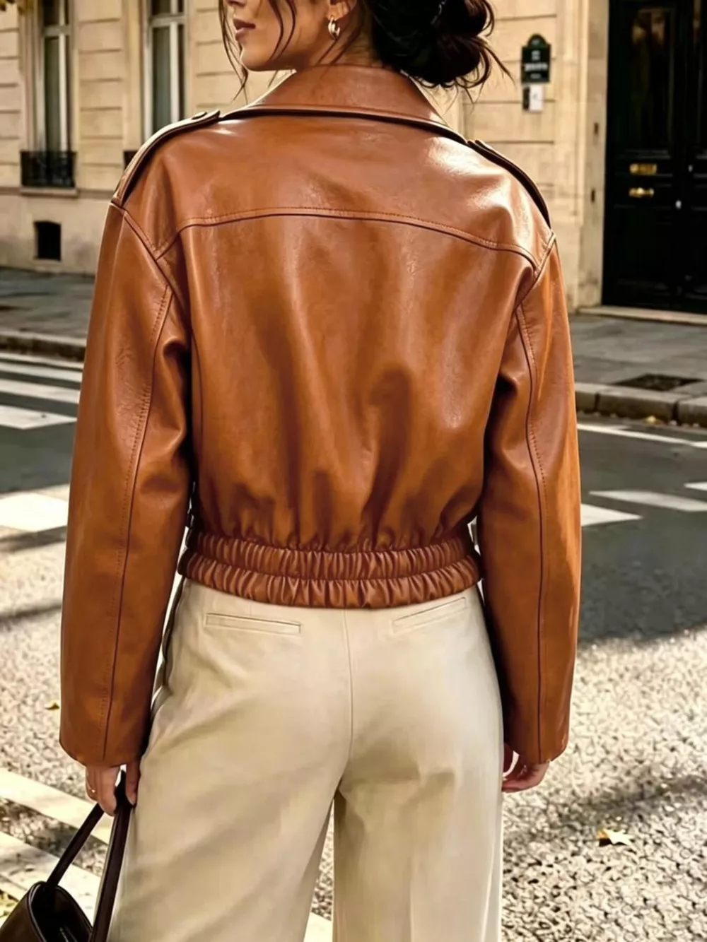Faux Leather Cropped Biker Jacket, image 2
