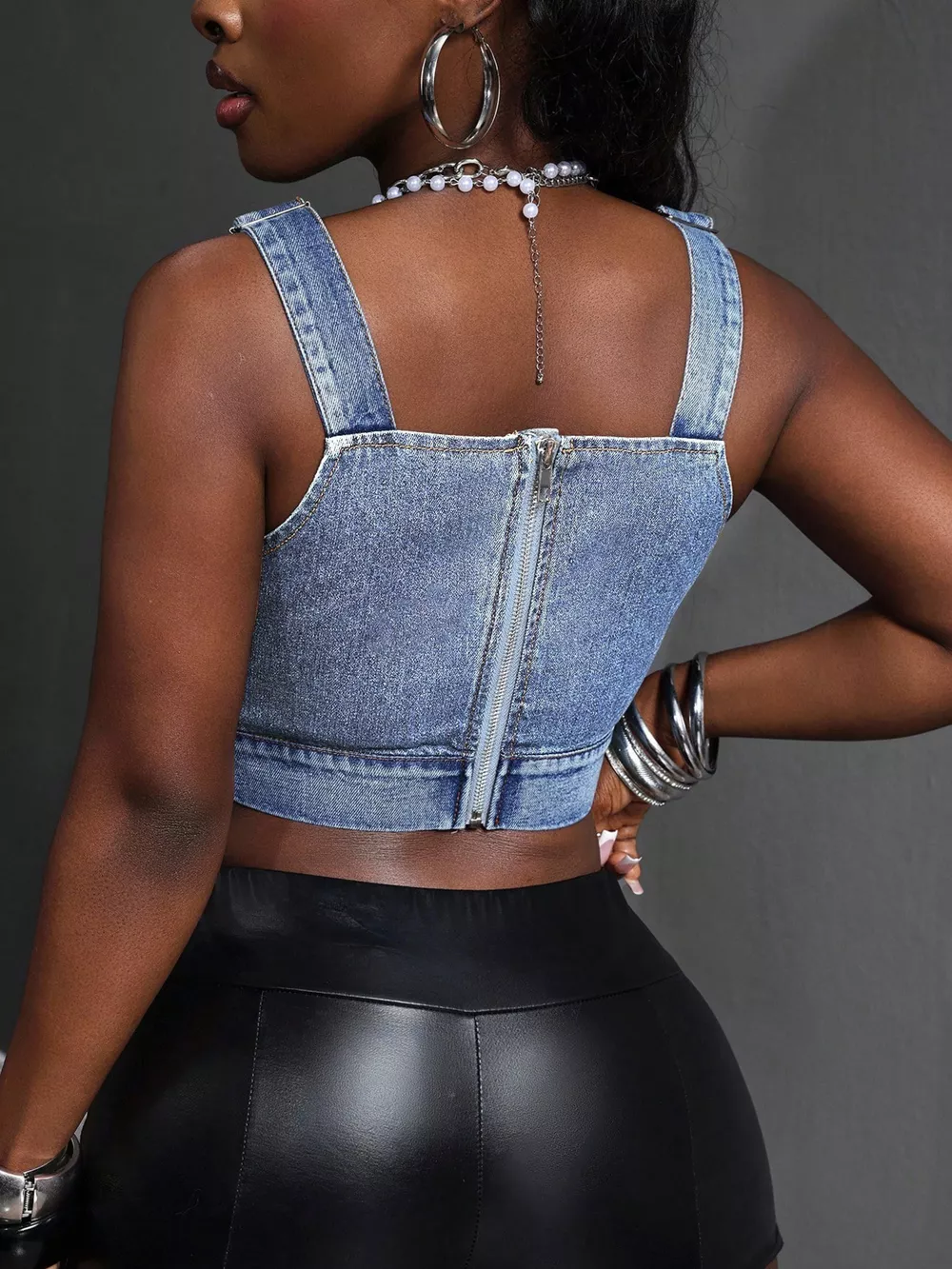 Cropped Denim Top with Adjustable Straps, image 5