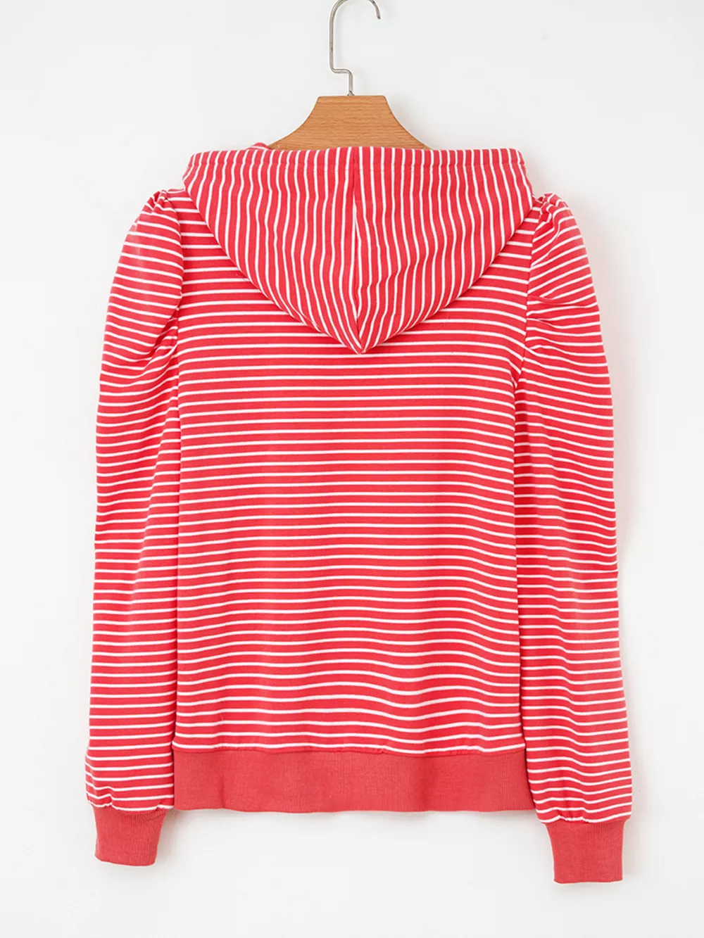 Striped Puff Sleeve Hoodie with Drawstring, image 12