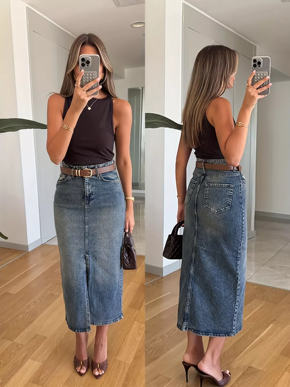 Slit Front Denim Skirt, image 4