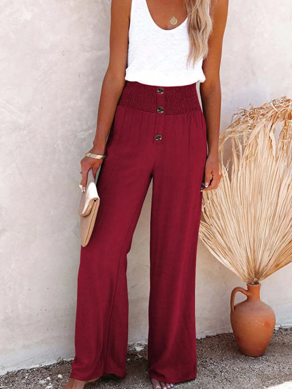 Full Size High-Waisted Textured Wide Leg Pants Plus Size, image 20