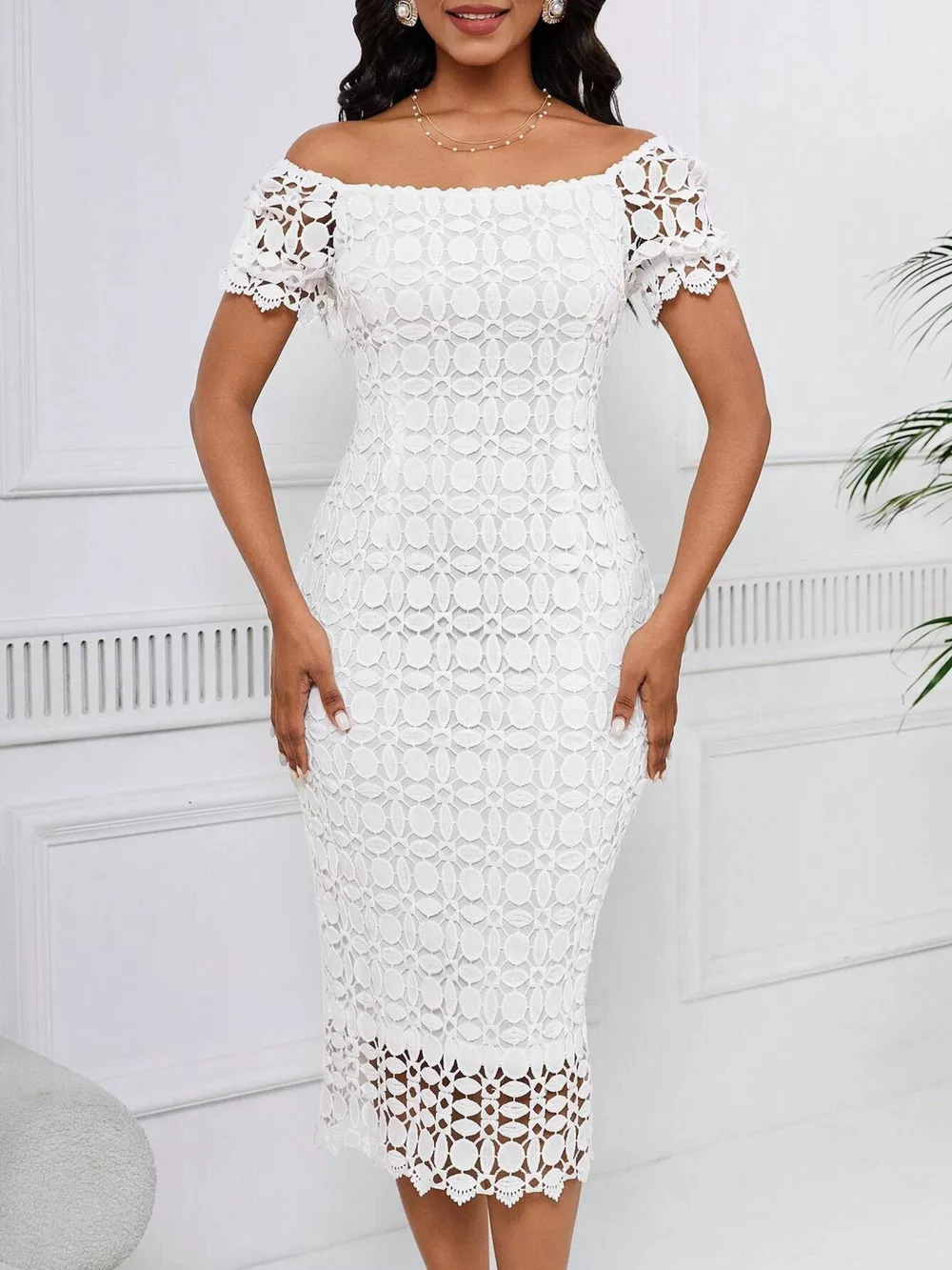 Lace Short Sleeve Midi Dress, image 2