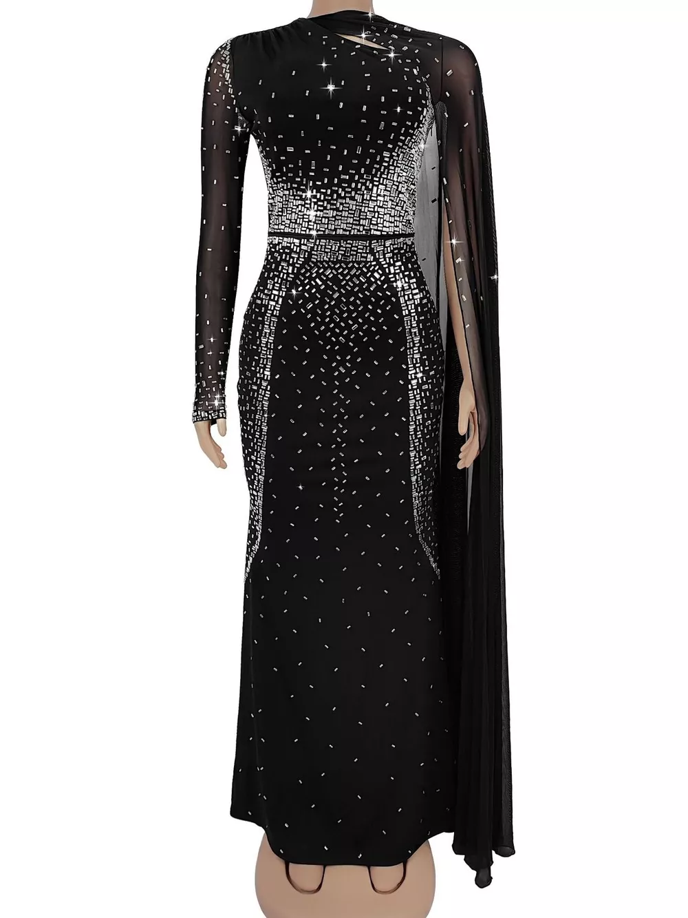Rhinestone Embellished Cape Maxi Dress, image 4