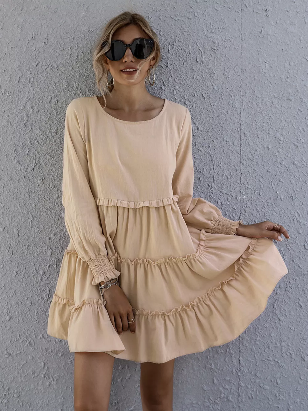Ruffle Tiered Long Sleeve Mini Dress, image 4